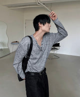 Melange Knit Henley Neck