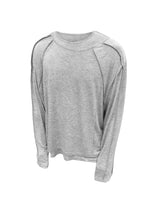アンバランスネックラインスラッシュカットレイヤードTシャツ(グレー)