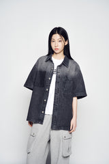 25SS OVERSIZE WASHING DENIM SHORT SLEEVE SHIRTS BLACK