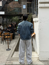 With denim biker jacket