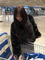 Ago Buckle High Neck Fur Short Jacket