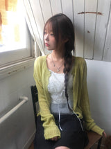 Gron Soft Scratch Wool See-Through Knit Cardigan