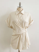Hedden Linen Shirt Wrap Banding Wide Pants Set
