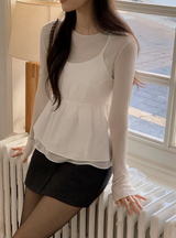 [SHOPPERMADE] シフォンレイヤードノースリーブブラウス + ネクタイセット