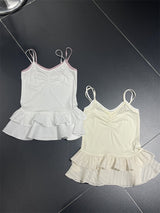 Feminine Double Strap Layered Frill Blouse