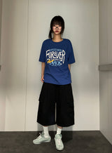 Ezlong Round Letter Tattoo Graphic Oversized T-Shirt 3color