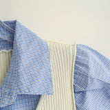 Layered Check Shirt Knit Top 231330484