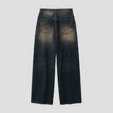 ルックペインキャットウォッシュ加工ワイドデニムパンツ