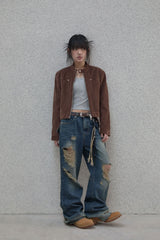Retro damage wide denim