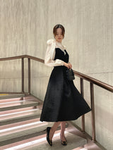 Liang Satin Tie Color Matching Puff Blouse