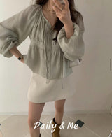 Ribbon shirring blouse(2color)