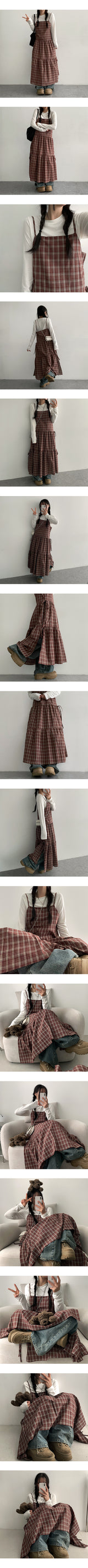 Sasha Layered Ribbon Cancan Check Long Dress