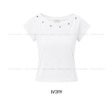 Kit Eyelet Boat Neck Slim Short Sleeve