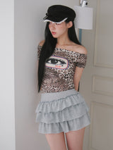アイズ レオパード オフショルダー 半袖 Tシャツ