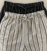 Diner Vertical Stripe Waist Banding Linen Long Summer Pants 2 Colors