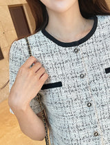 Vezn Color Matching Tweed Short Sleeve Jacket