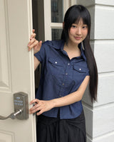 Siu Slim Fit Uniform Denim Pocket Short-Sleeved Shirt