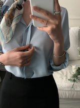 Roniv Silky Hidden Button Blouse / 5 colors