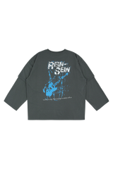 チャコールヴィンテージロックレイヤードTシャツ