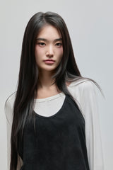 Halter-Tie Suede Apron_Black
