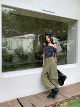 Unbalanced Color Off-Shoulder Strap Stripe Tee