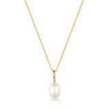Natural Freshwater Pearl 925 Silver + 14k gold plating Necklace N054-01G
