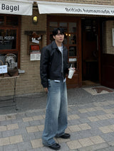 Double back pocket embossed denim pants