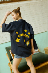 Yellow Dream Star Soft Navy Short-Sleeved Shirt [Unisex]