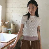 Lapit see-through ribbon half-turtleneck short-sleeved T-shirt