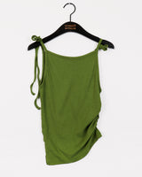Moder Unbalanced Side Button Slit Shirring Sleeveless