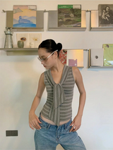 Gray Stripe Strap Sleeveless T-shirt