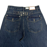 Back button mega denim pants