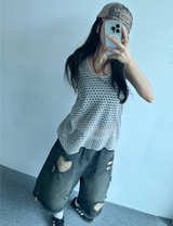 HEART CUPID DAMAGE WASH DENIM BERMUDA💙🖤 - 2 COLORS 2 SIZES