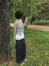 Penny Non-Fade デニムピンタックローワイドパンツ