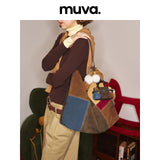 muva. 牛革 ベルベット バイカラー ホーボーバッグ