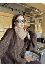 ファー ハイネック グラデーション ウールニット パンツ セットアップ
