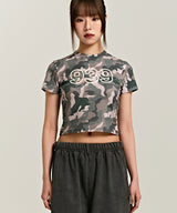 939 LOGO MIX PATTERN CROP TOP (CAMO)