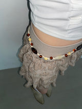 Beige Flower Frill Skirt&Pants