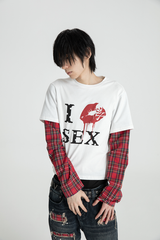 SEXXDEVIL "I LOVE 3EX" Red Plaid Layered TEE
