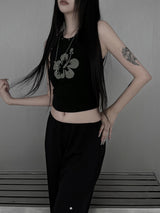 studded flower print sleeveless