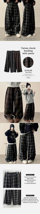 Condo tartan check banding wide pants