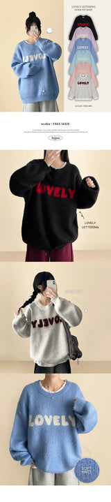 Mona Lovely Lettering Embroidery Loose Fit Round Knit