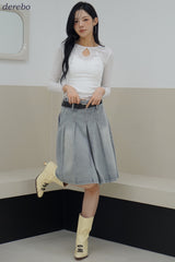 midi medium blue pleats skirt