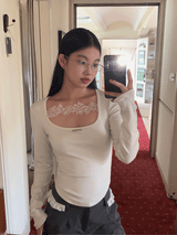 Square Lace Line Long Sleeve T-Shirt