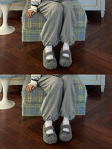 Fluffy Roomy Cozy Fleece Mary Jane Flats