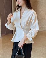Annie V-neck Collar Double Wrap Jacket Blouse