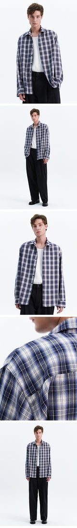 PATTERNED ETHNIC OMBRE CHECK SHIRT_BLUE