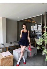 Red Checkered Layered Navy Mini Dress