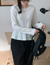 ドットラウンドフリルレイヤードロングスリーブTシャツ（3色）
