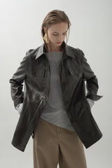 Leather Safari Half Coat_Choco Brown